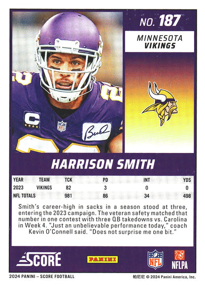 2024 Panini Score Harrison Smith #187 Minnesota Vikings