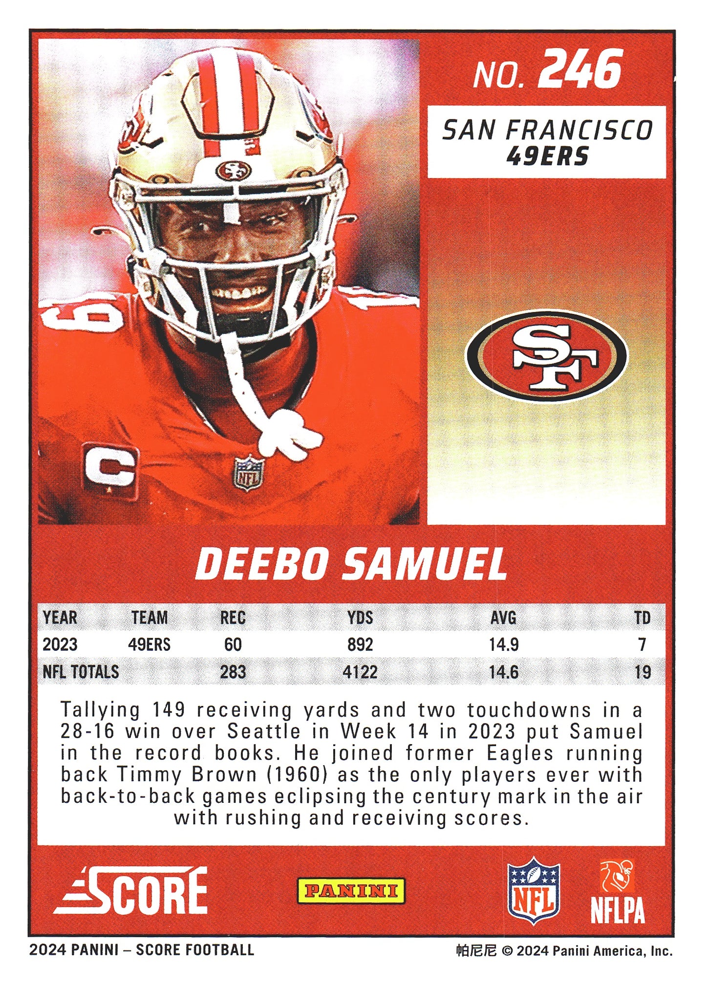 2024 Panini Score Deebo Samuel #246 San Francisco 49ers
