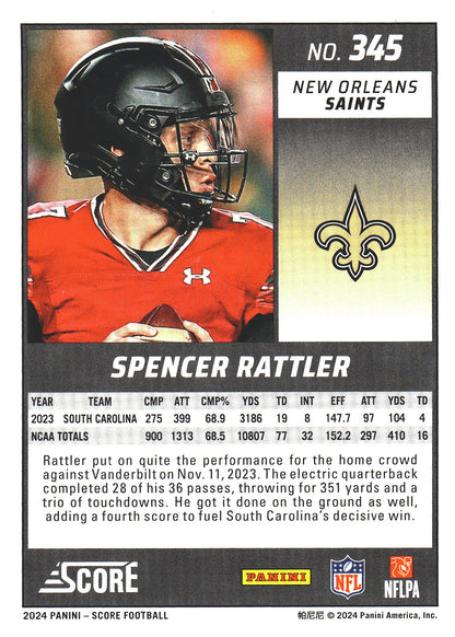 2024 Panini Score Spencer Rattler RC #345 New Orleans Saints