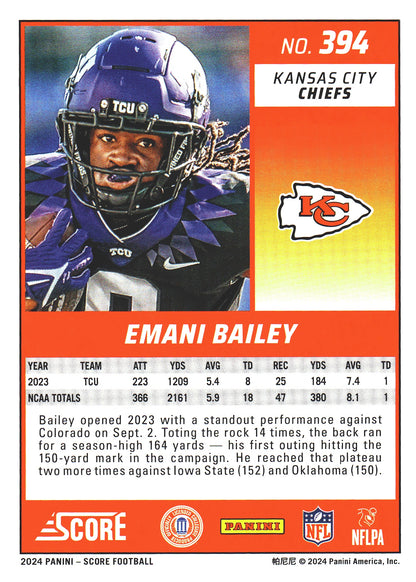 2024 Panini Score Emani Bailey RC #394 Kansas City Chiefs