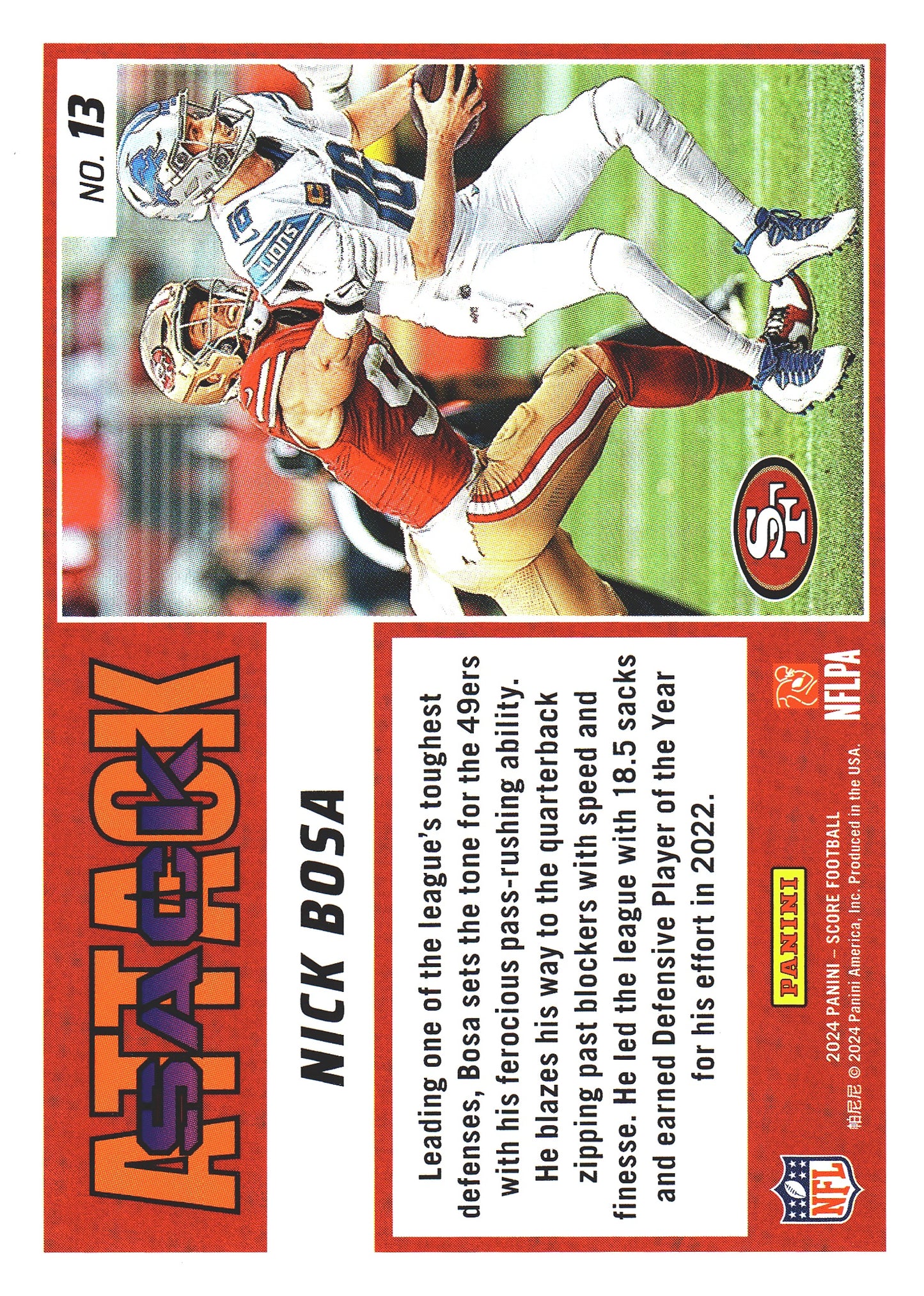2024 Panini Score Nick Bosa Sack Attack #13 San Francisco 49ers