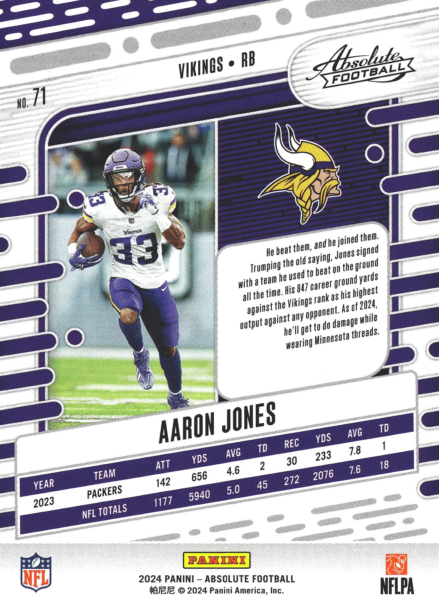 2024 Panini Absolute Aaron Jones #71 Minnesota Vikings