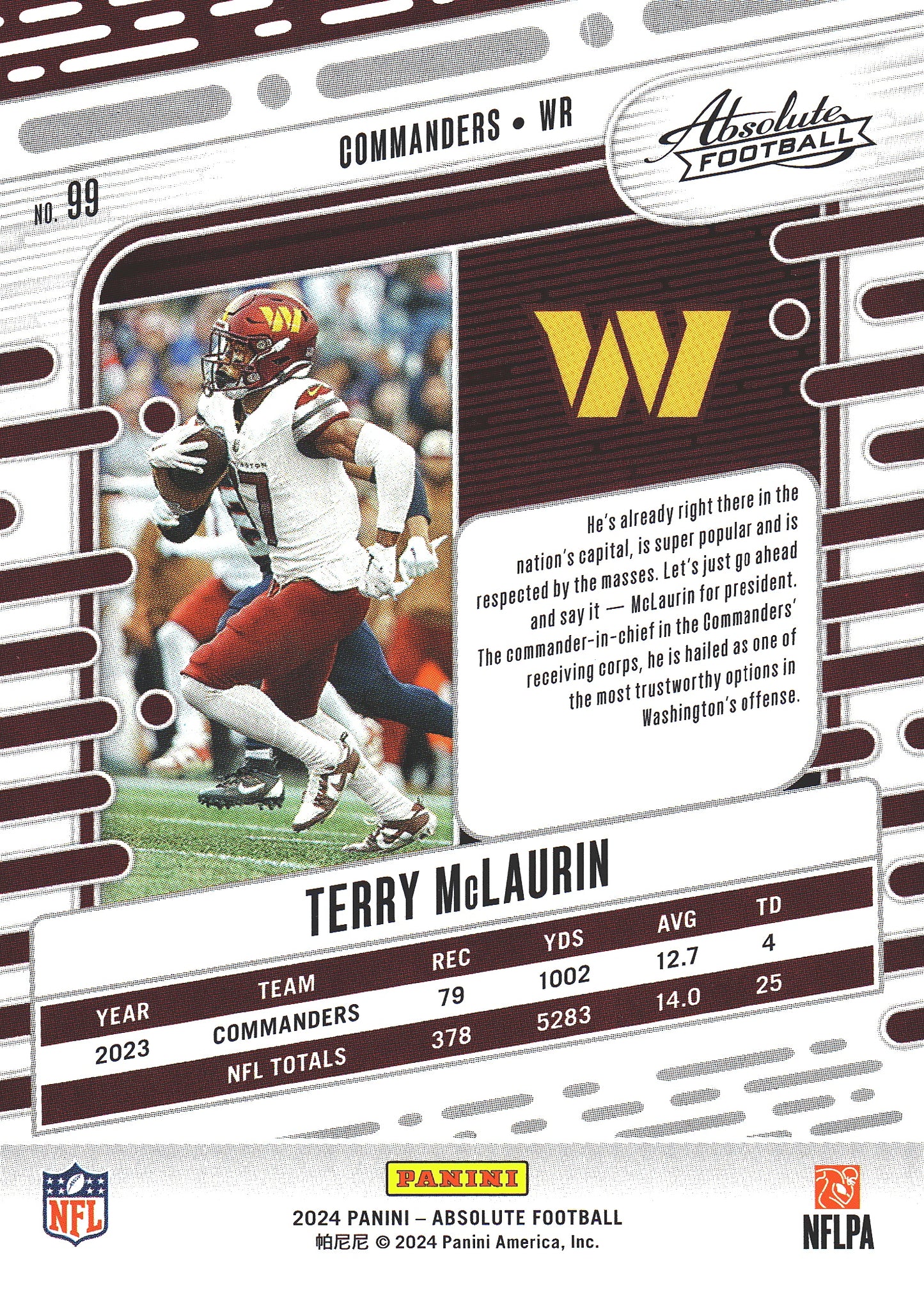 2024 Panini Absolute Blue Parallel Terry McLaurin #99 Washington Commanders