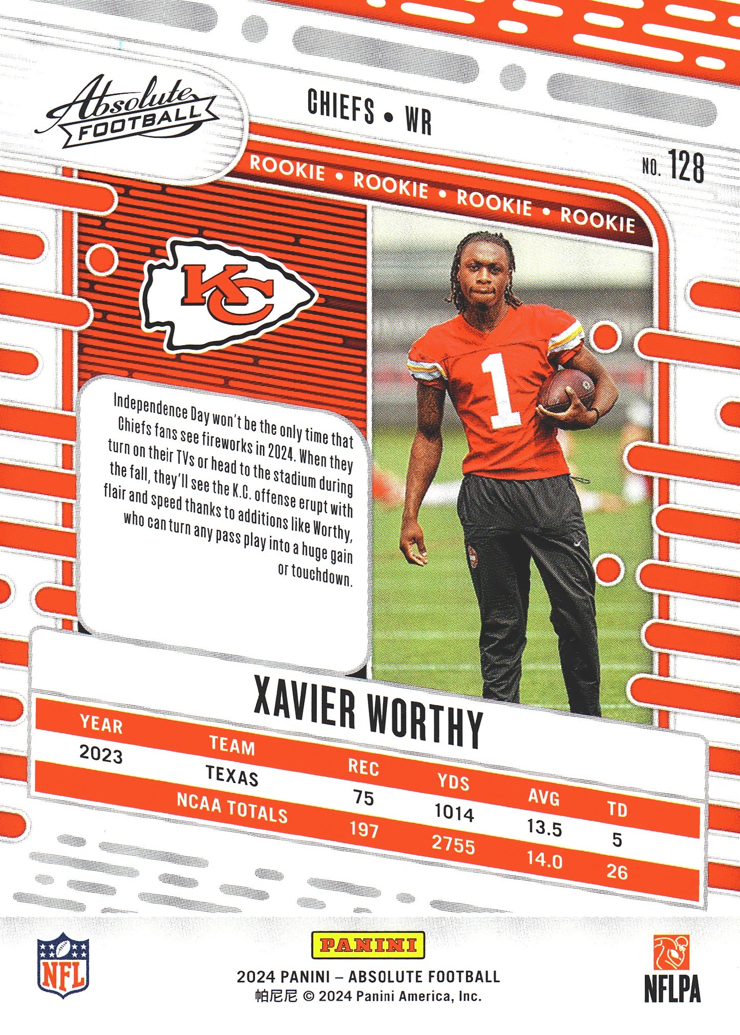 2024 Panini Absolute Xavier Worthy RC #28 Kansas City Chiefs