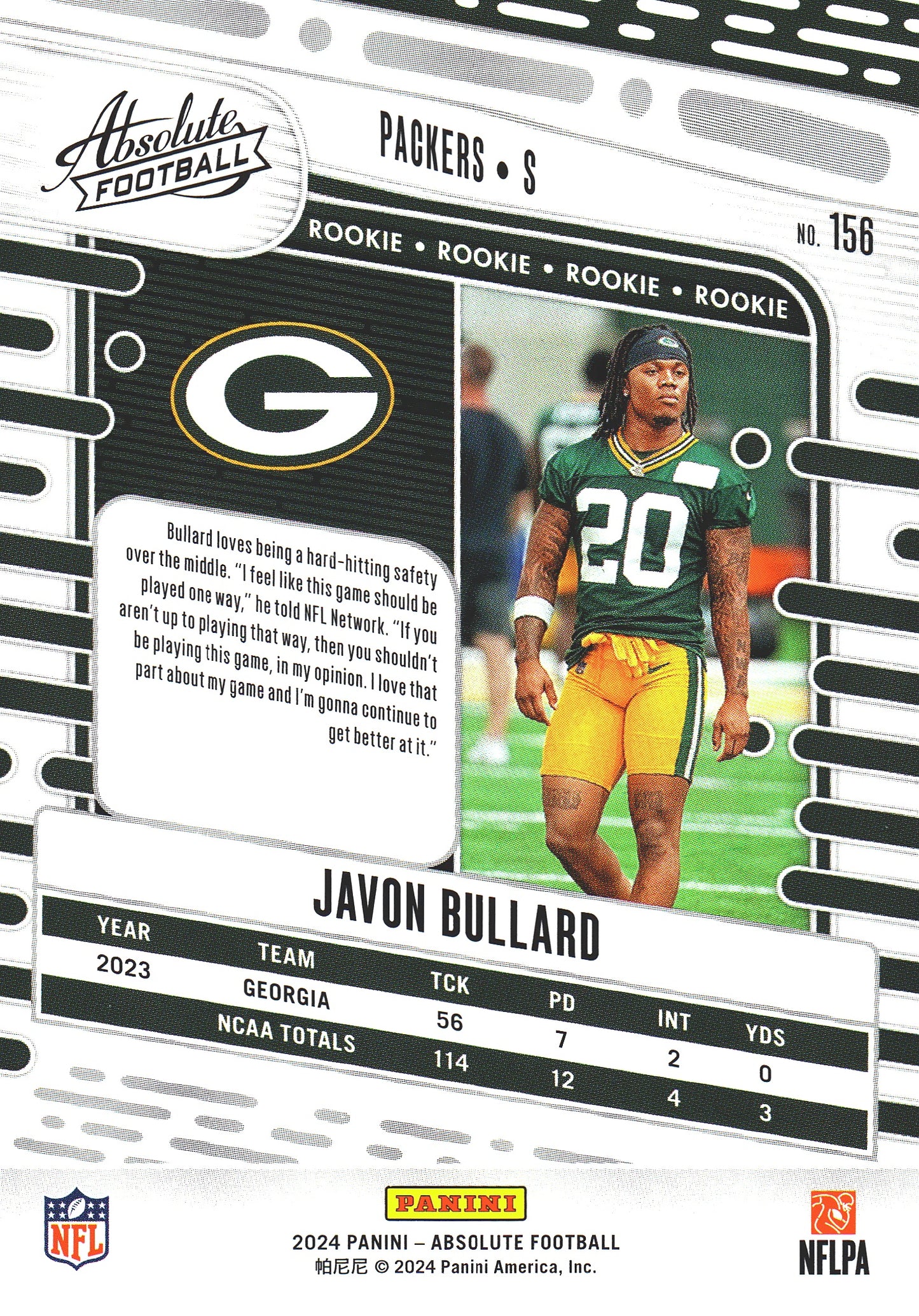 2024 Panini Absolute Javon Bullard RC #156 Green Bay Packers