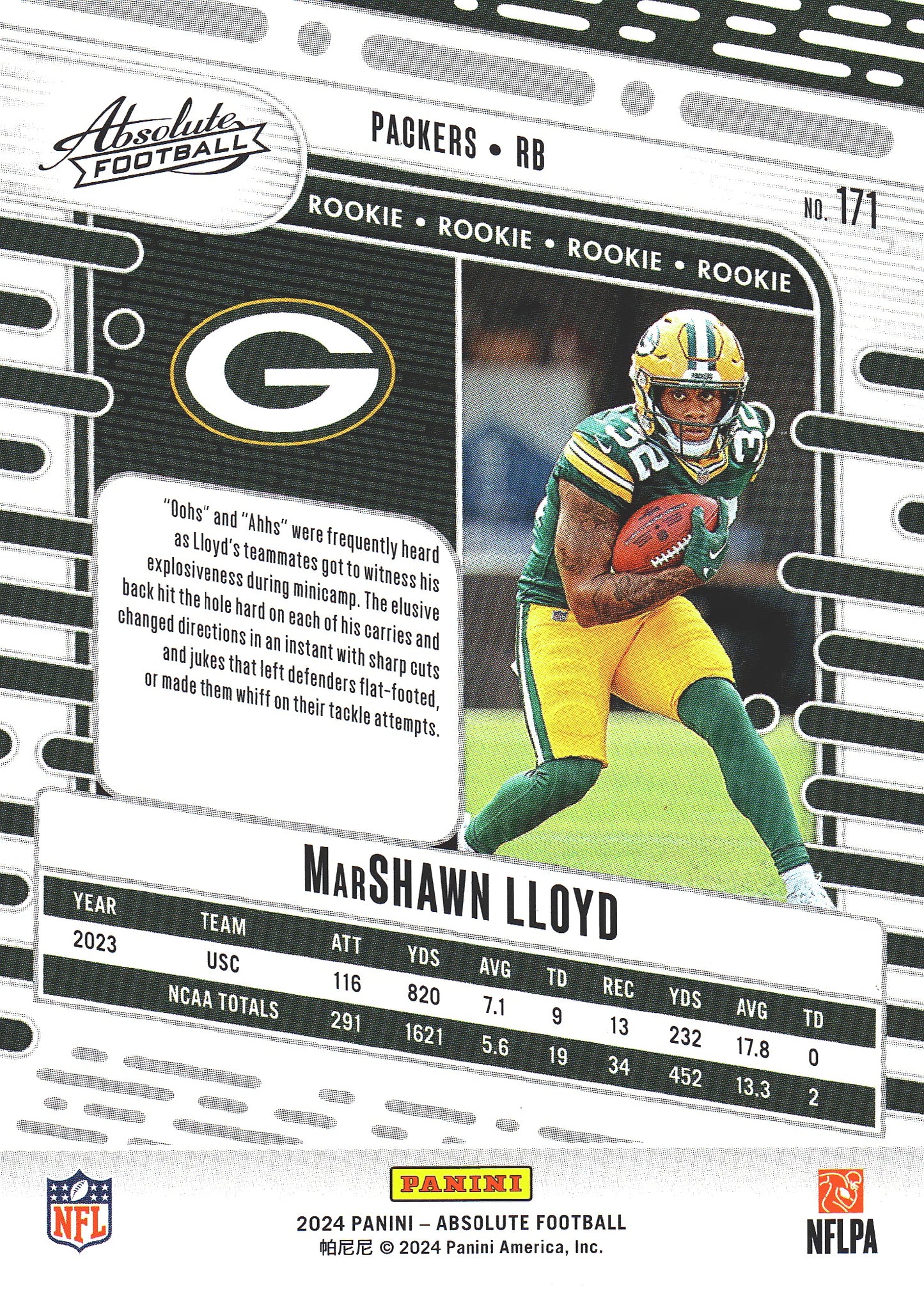 2024 Panini Absolute MarShawn Lloyd RC #171 Green Bay Packers