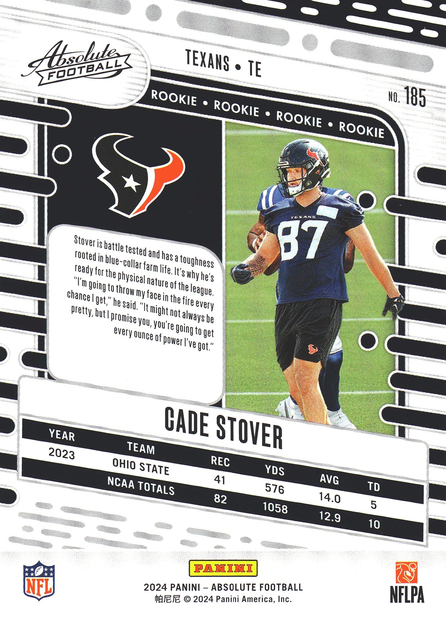 2024 Panini Absolute Blue Parallel Cade Stover RC #185 Houston Texans