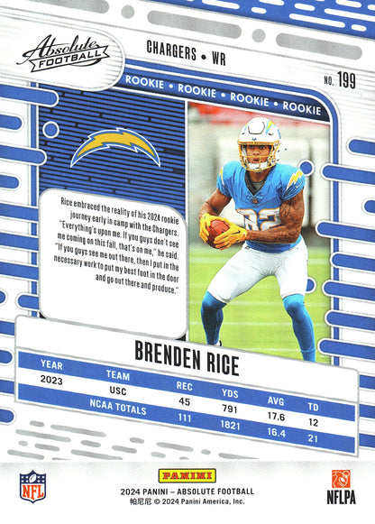 2024 Panini Absolute Brenden Rice RC #199 Los Angeles Chargers
