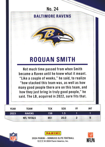 2024 Panini Donruss Elite Roquan Smith #24 Baltimore Ravens
