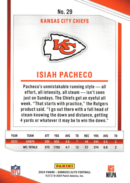 2024 Panini Donruss Elite Isiah Pacheco #29 Kansas City Chiefs