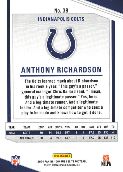 2024 Panini Donruss Elite Anthony Richardson #38 Indianapolis Colts