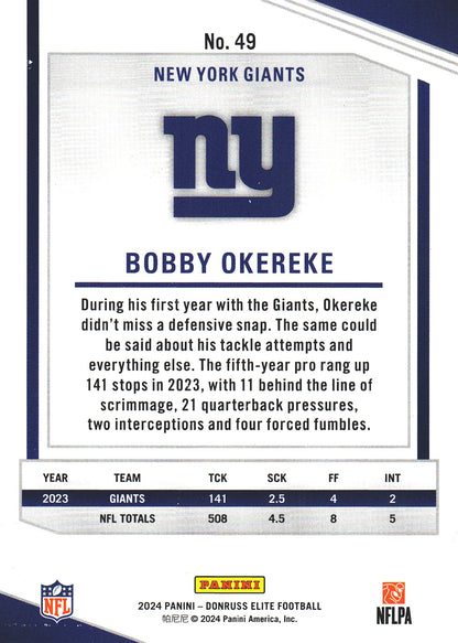 2024 Panini Donruss Elite Bobby Okereke #49 New York Giants