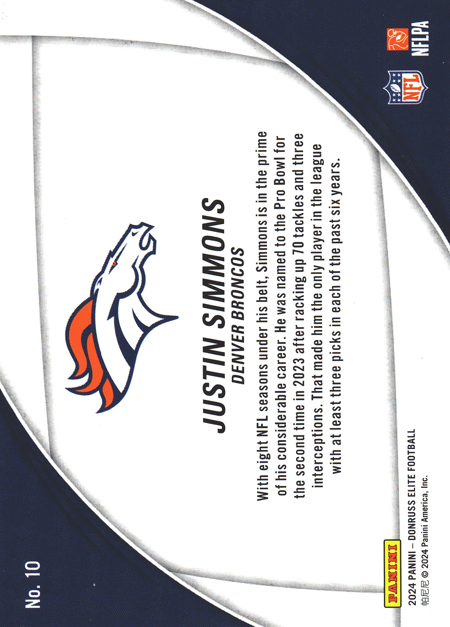 2024 Panini Donruss Elite Pink Justin Simmons #10 Denver Broncos