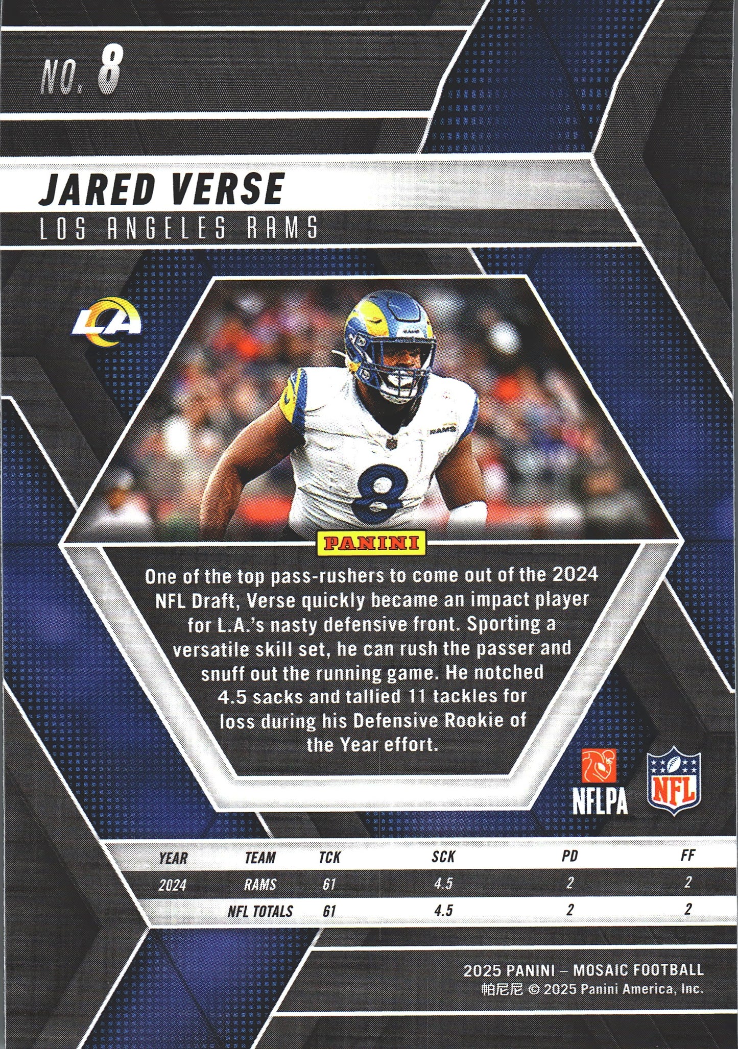 2025 Panini Mosaic Jared Verse #8 Los Angeles Rams