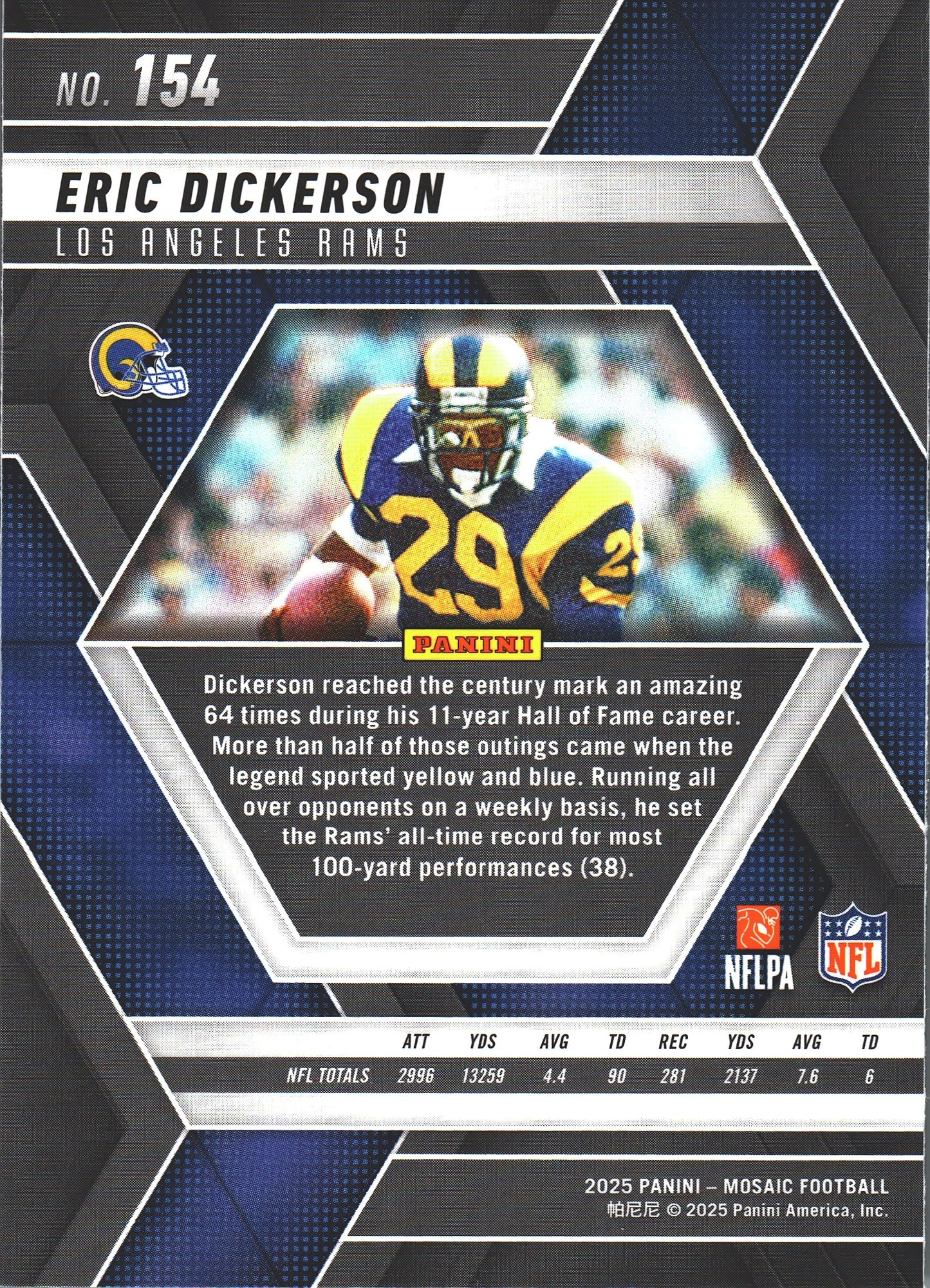 2025 Panini Mosaic Eric Dickerson #154 Los Angeles Rams
