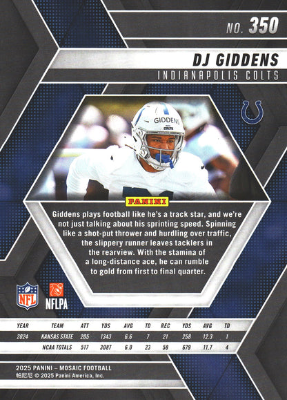 2025 Panini Mosaic DJ Giddens RC #350 Indianapolis Colts