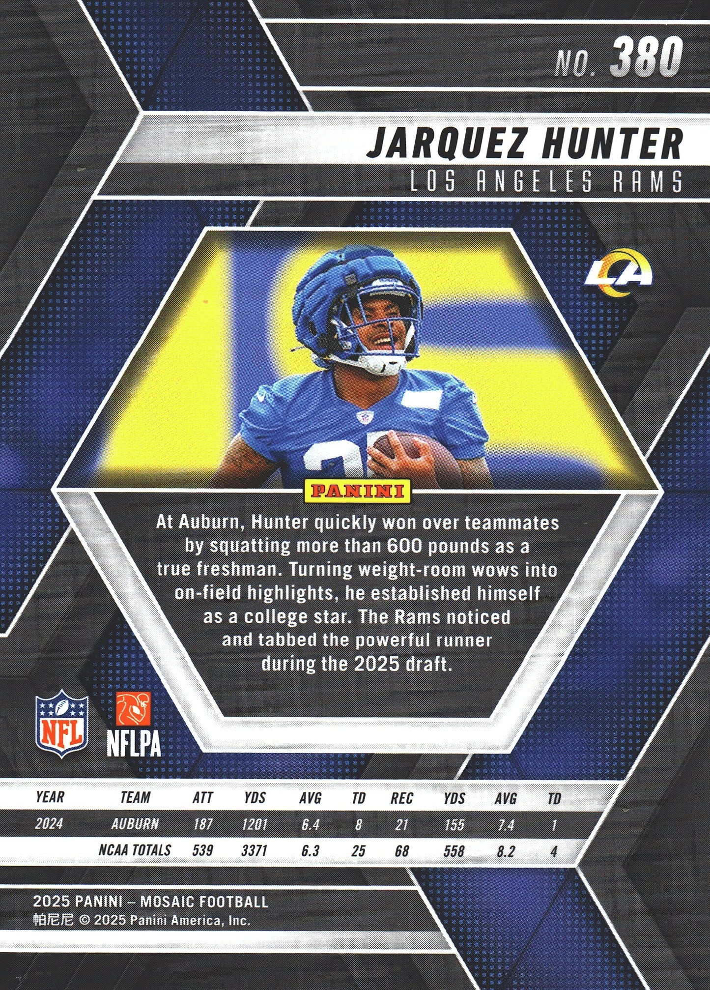 2025 Panini Mosaic Jarquez Hunter RC #380 Los Angeles Rams