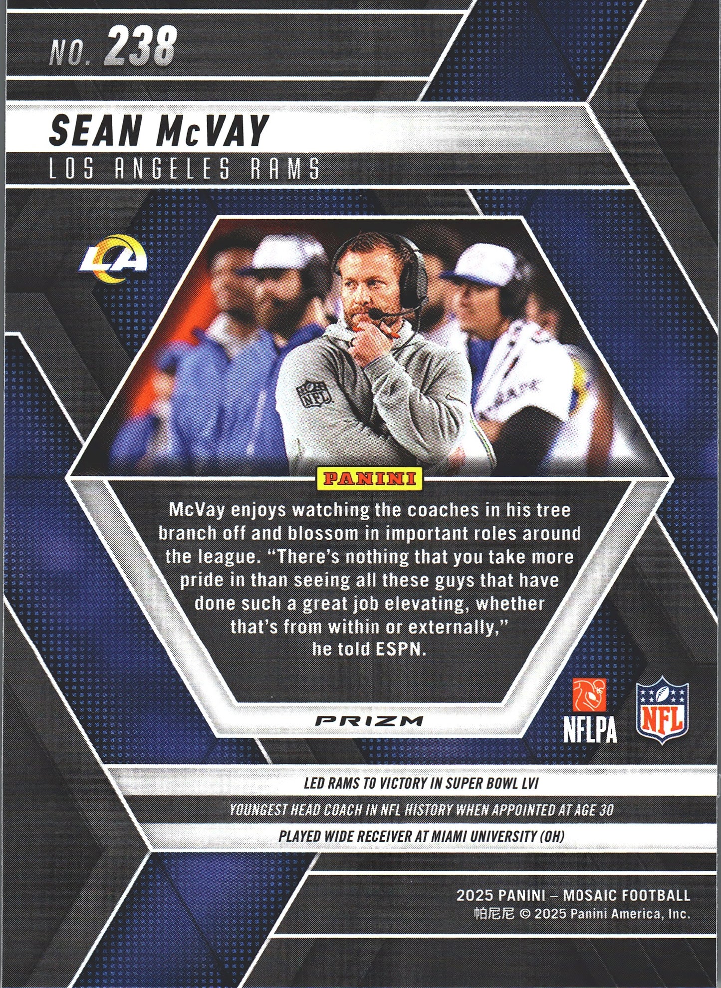 2025 Panini Mosaic Prizm Sean McVay #238 Los Angeles Rams