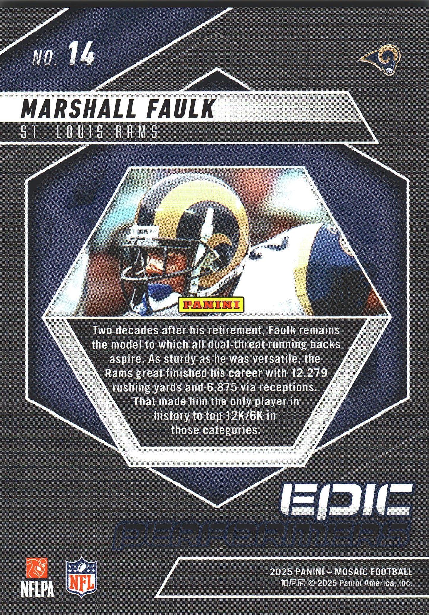 2025 Panini Mosaic Epic Performers Marshall Faulk #14 Los Angeles Rams