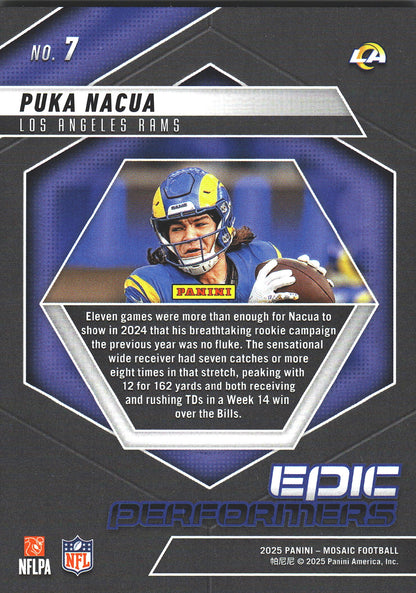2025 Panini Mosaic Epic Performers Puka Nacua #7 Los Angeles Rams