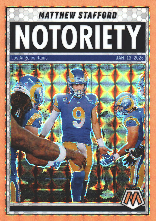 2025 Panini Mosaic Orange Fluorescent Notoriety Matthew Stafford #7 Los Angeles Rams