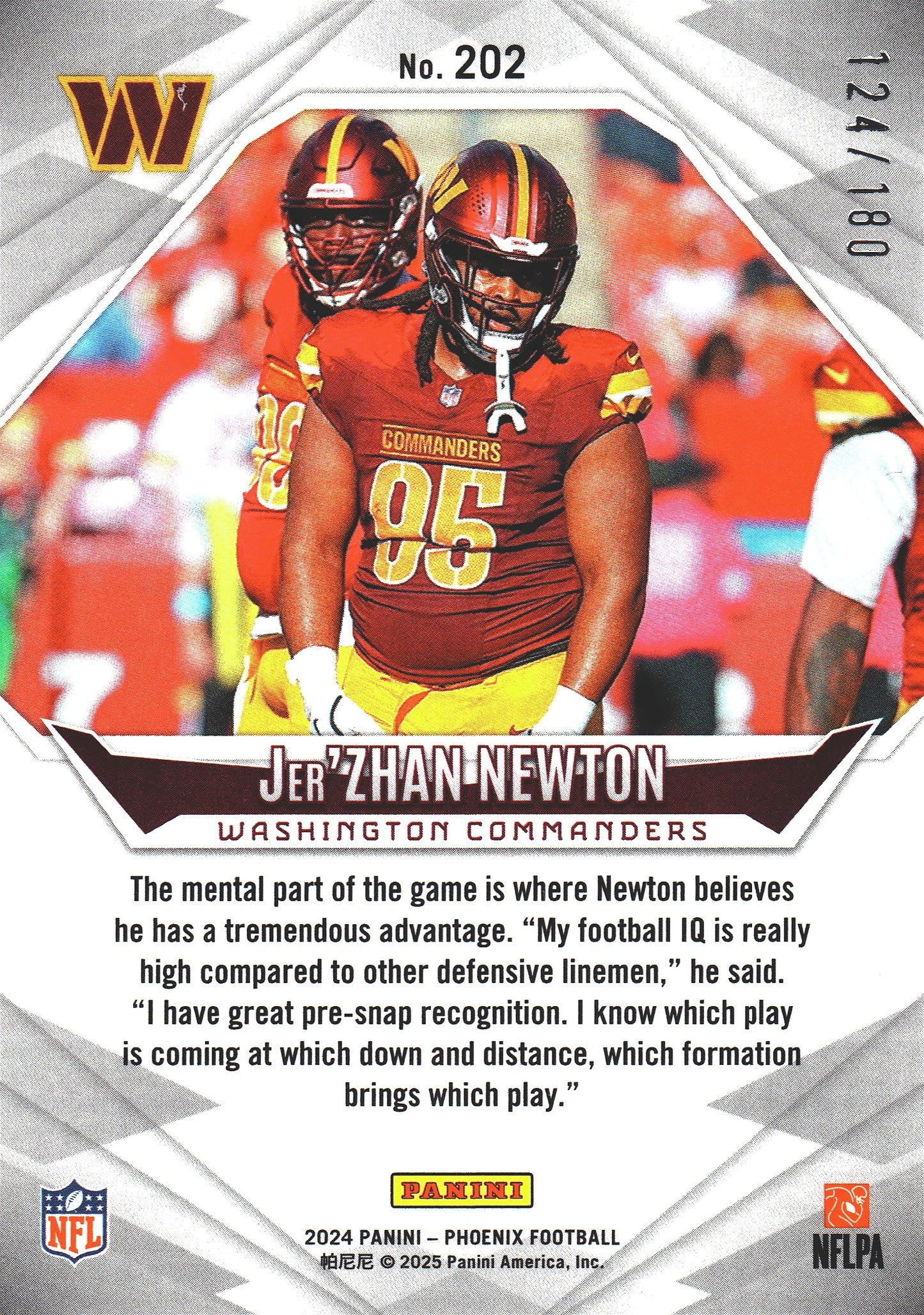 2024 Panini Phoenix International Stars /180 Jer'Zhan Newton RC #202 Washington Commanders