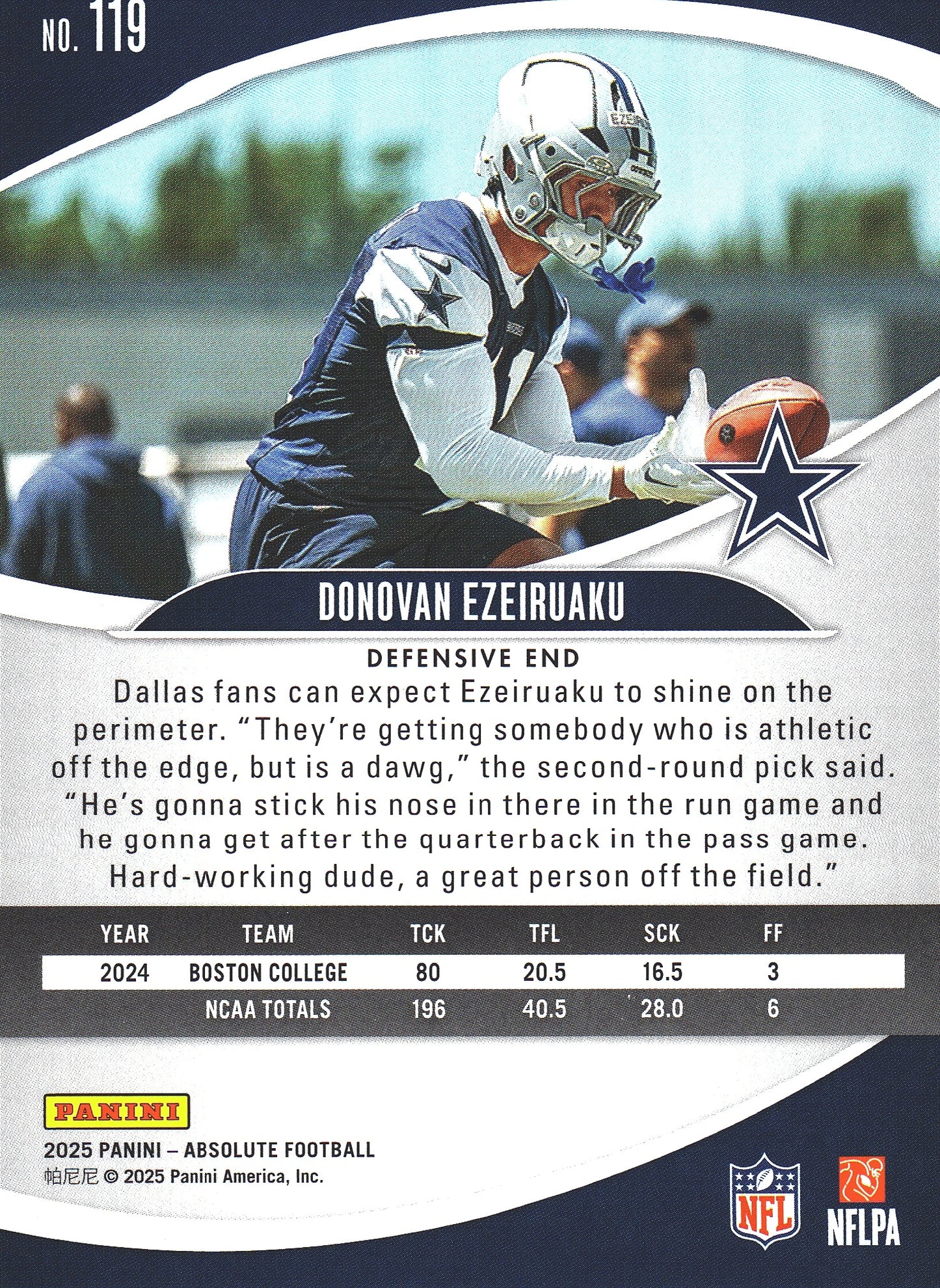 2025 Panini Absolute Hobby Gold /375 Donovan Ezeiruaku #119 Dallas Cowboys