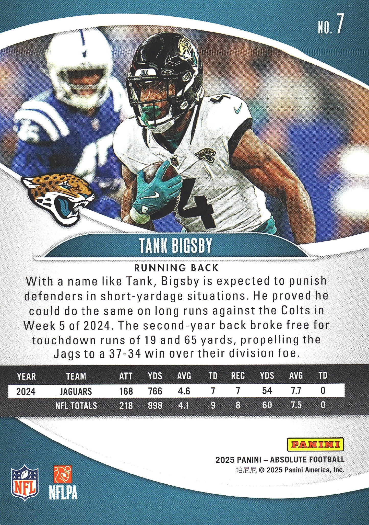 2025 Panini Absolute Hobby Tank Bigsby #7 Jacksonville Jaguars