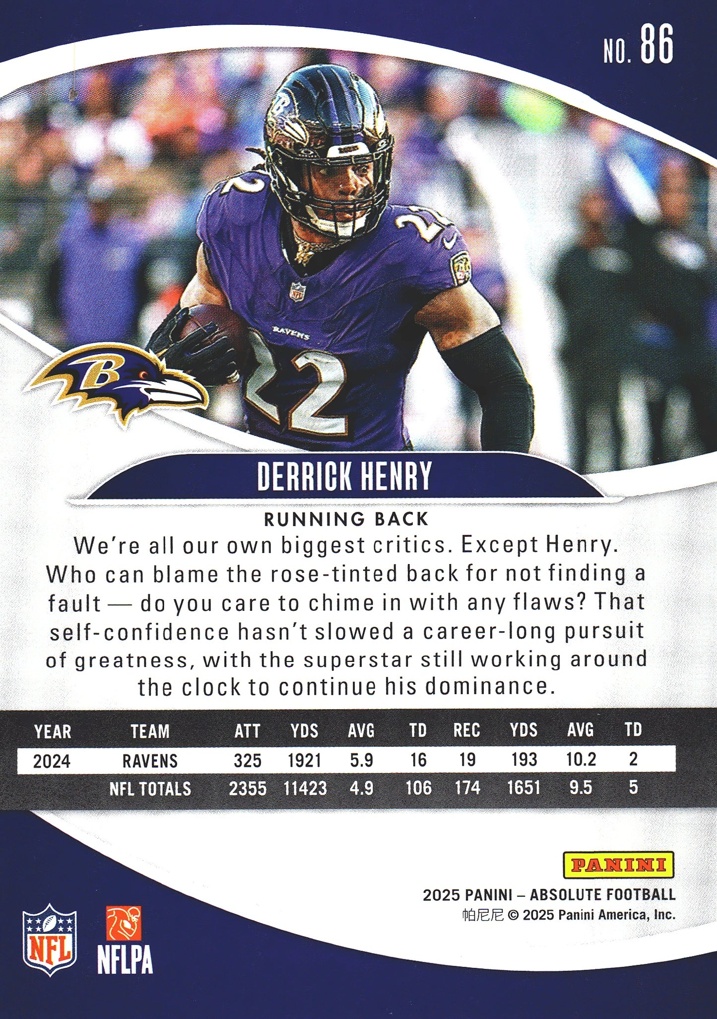2025 Panini Absolute Hobby Derrick Henry #86 Baltimore Ravens