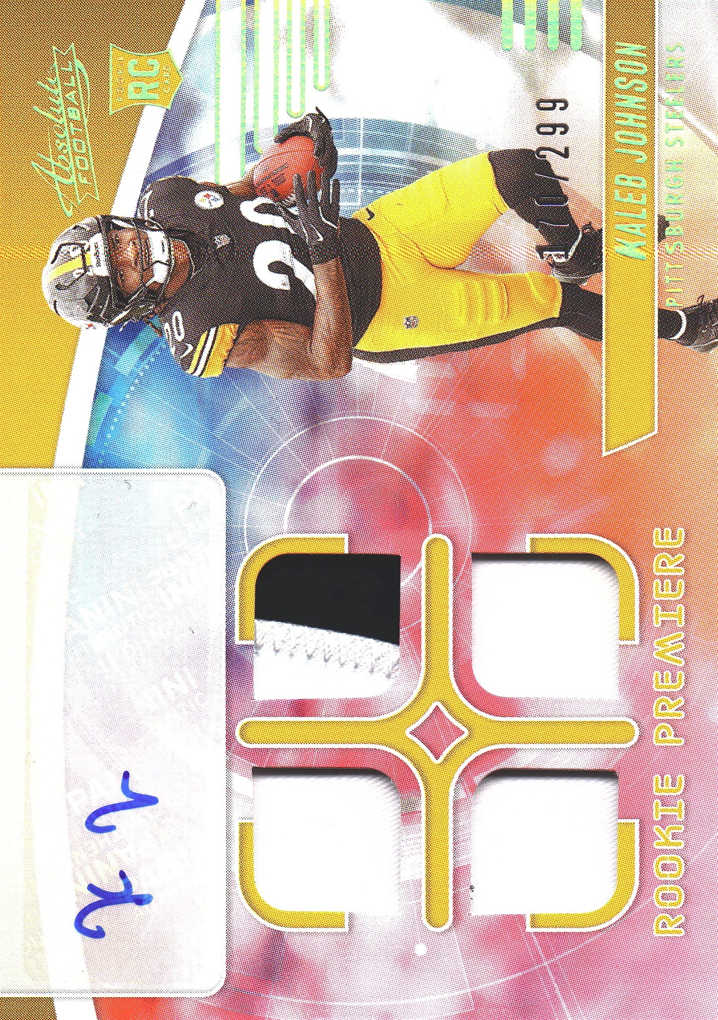 2025 Panini Absolute RPA Quad Patch Auto Kaleb Johnson RC /299 #RPM-KJN Pittsburgh Steelers