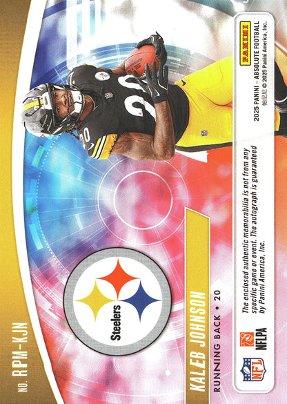 2025 Panini Absolute RPA Quad Patch Auto Kaleb Johnson RC /299 #RPM-KJN Pittsburgh Steelers