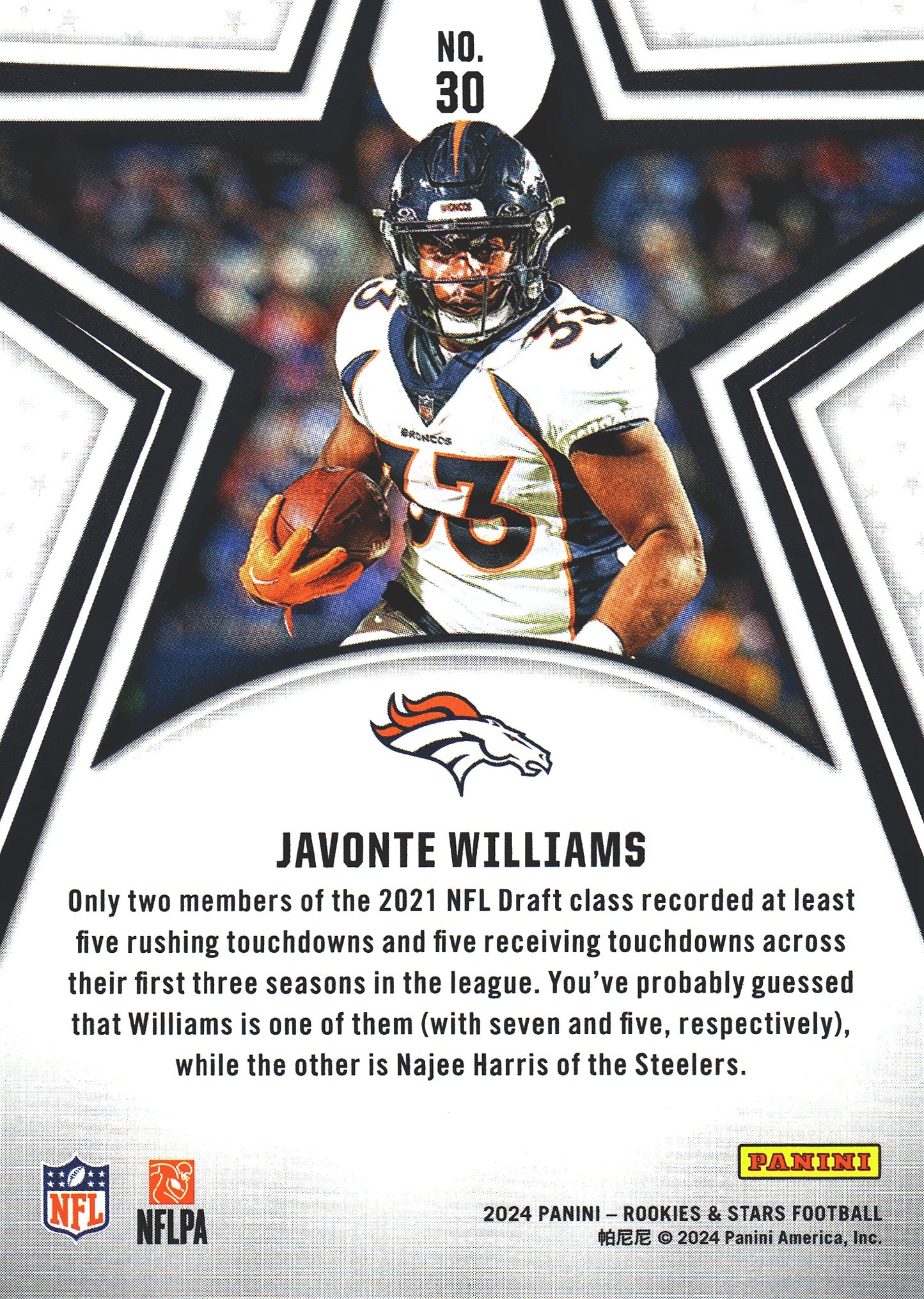 2024 Panini Rookie & Stars Javonte Williams #30 Denver Broncos