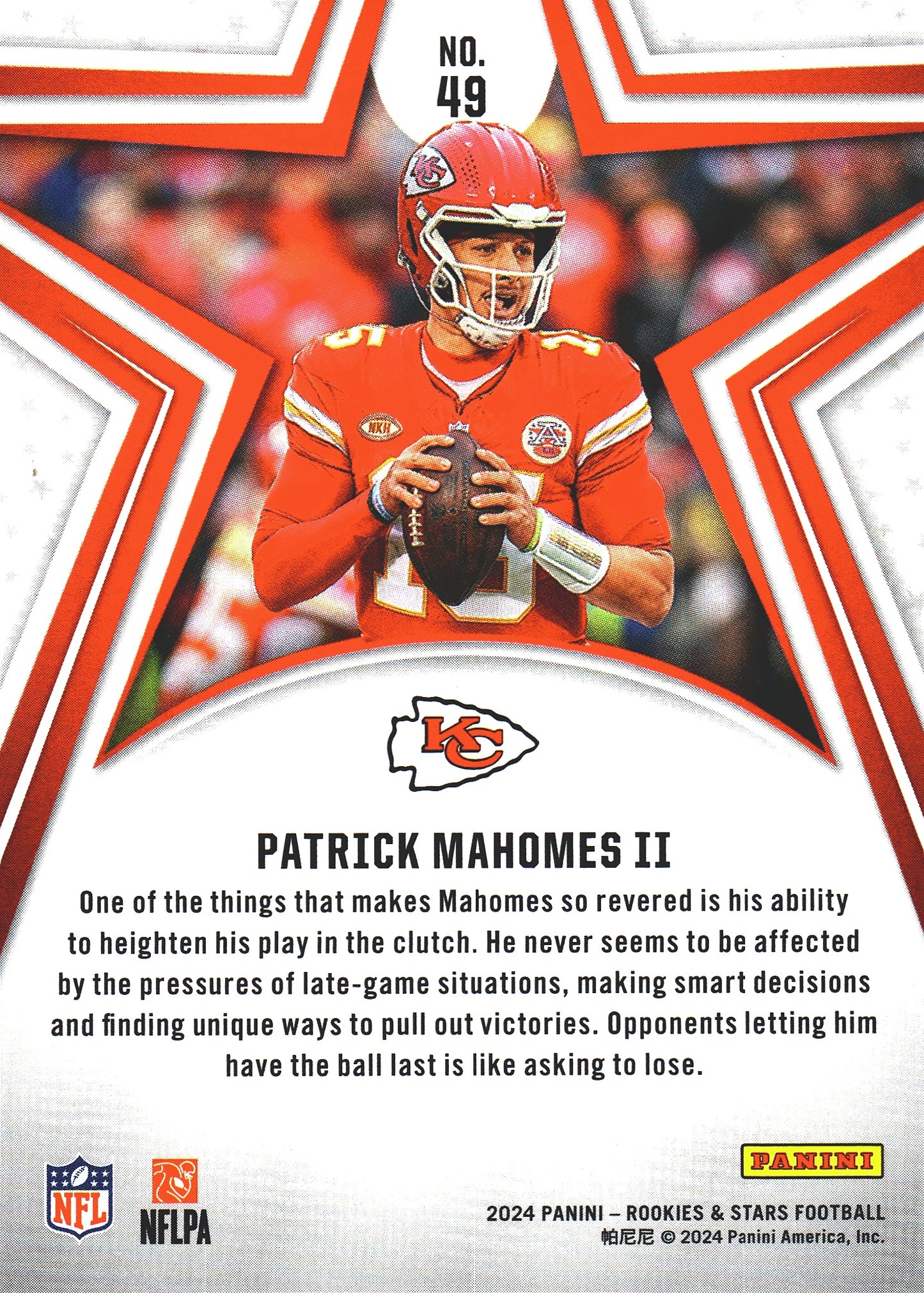 2024 Panini Rookie & Stars Patrick Mahomes II #49 Kansas City Chiefs