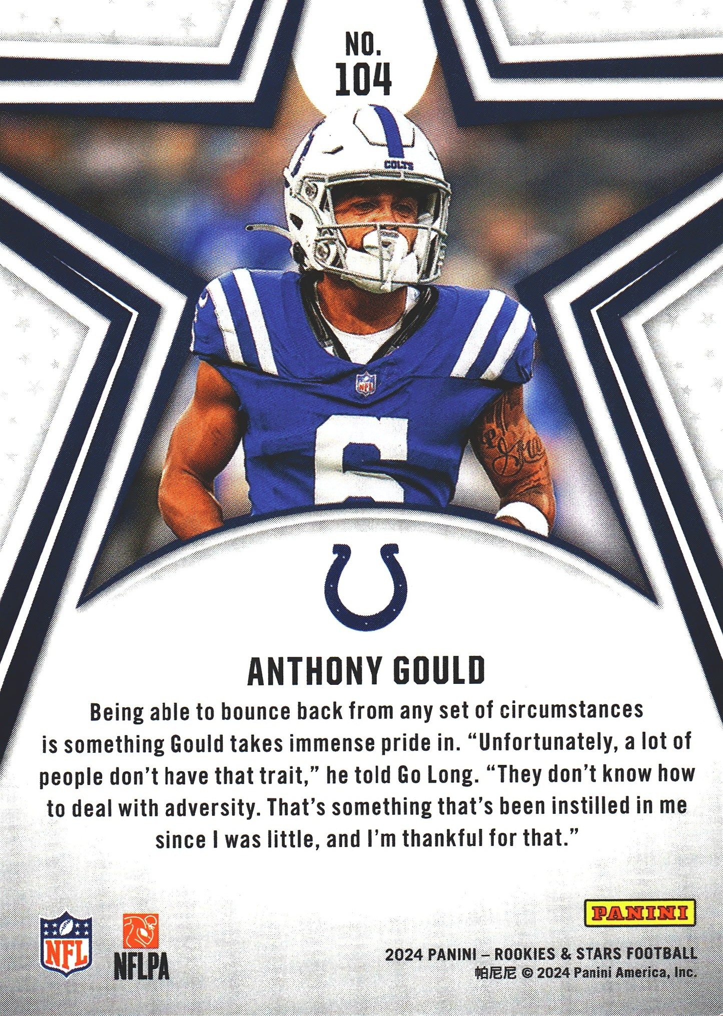 2024 Panini Rookie & Stars Anthony Gould RC #104 Indianapolis Colts