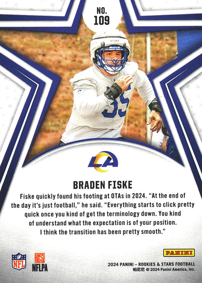 2024 Panini Rookie & Stars Braden Fiske RC #109 Los Angeles Rams