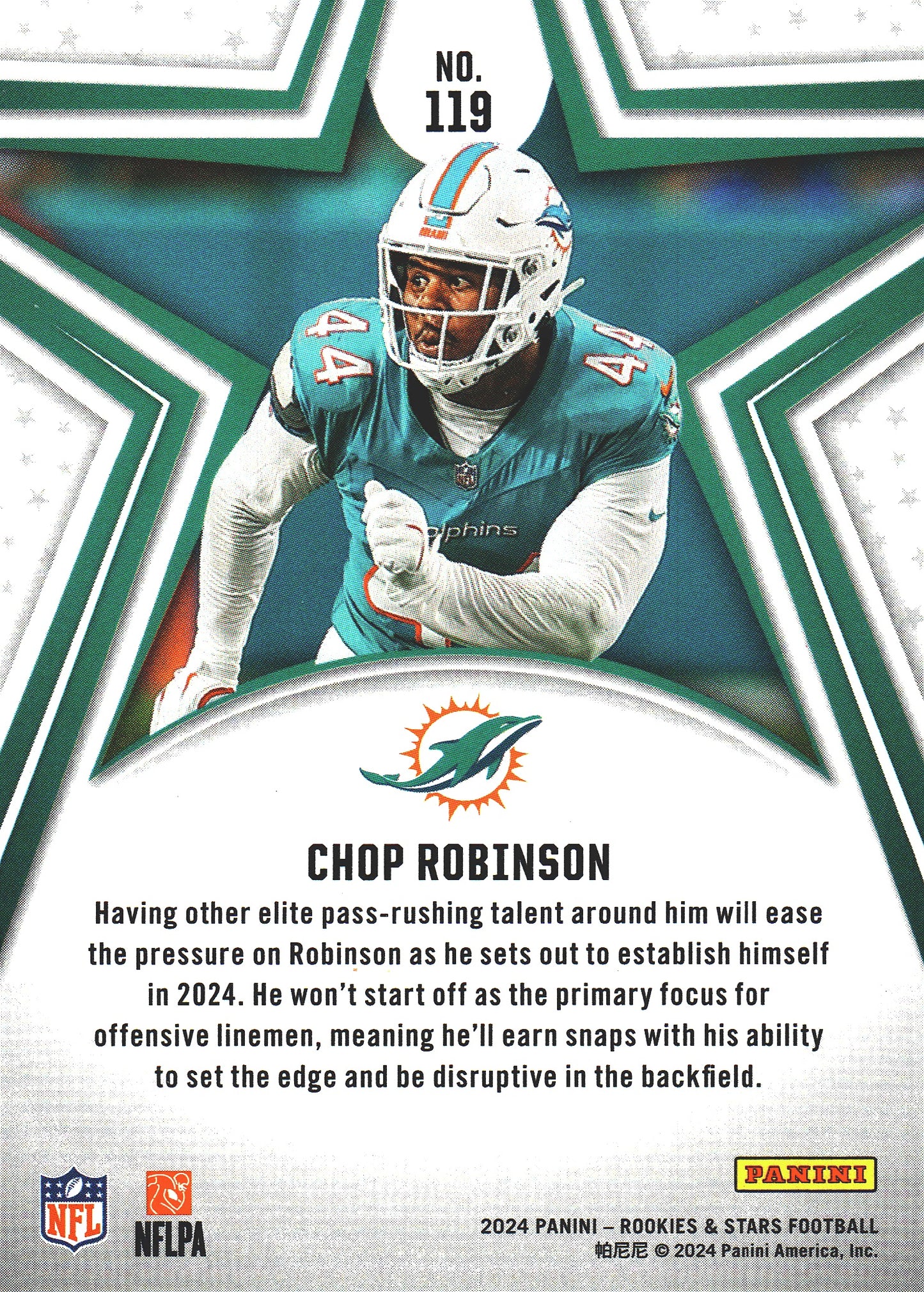 2024 Panini Rookie & Stars Chop Robinson RC #119 Miami Dolphins