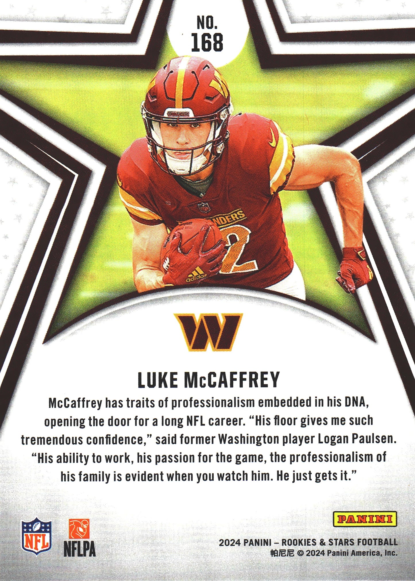 2024 Panini Rookie & Stars Luke McCaffrey RC #168 Washington Commanders