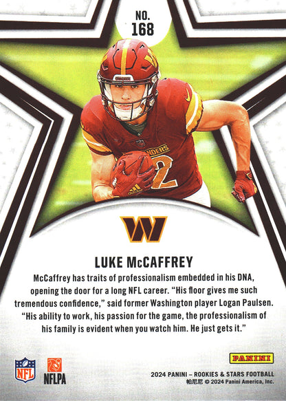 2024 Panini Rookie & Stars Luke McCaffrey RC #168 Washington Commanders