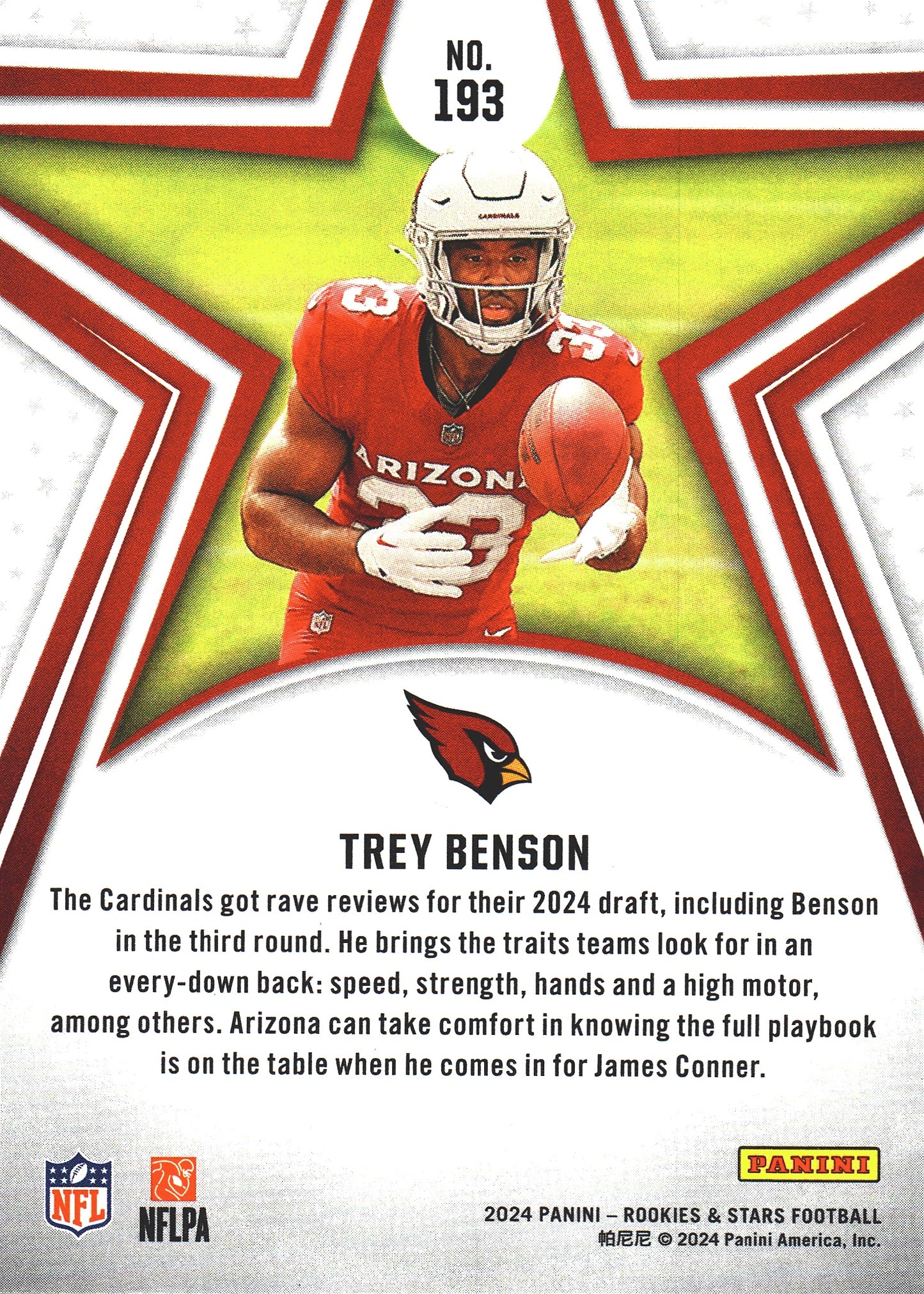 2024 Panini Rookie & Stars Trey Benson RC #193 Arizona Cardinals