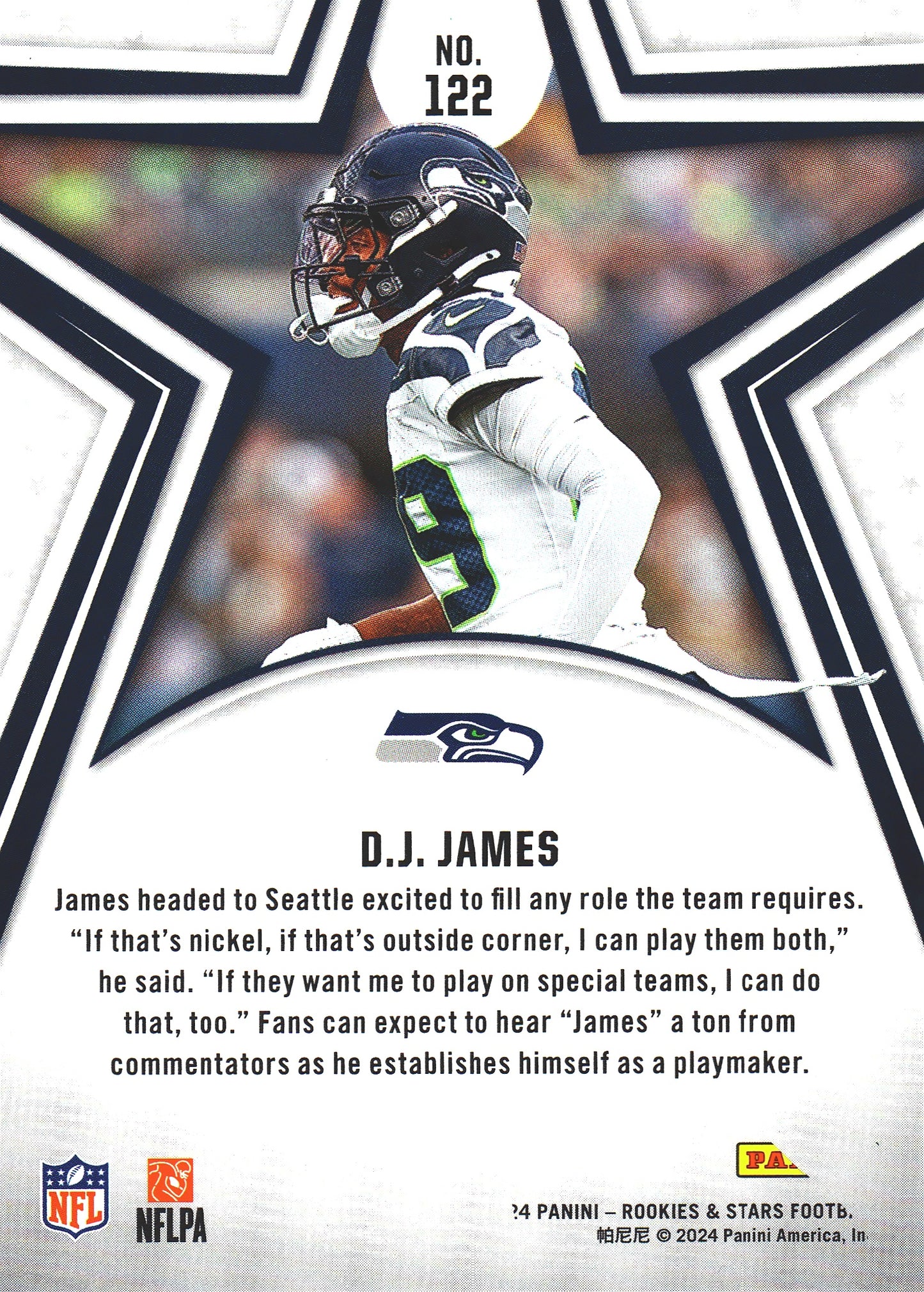2024 Panini Rookie & Stars DJ James RC #122 Seattle Seahawks