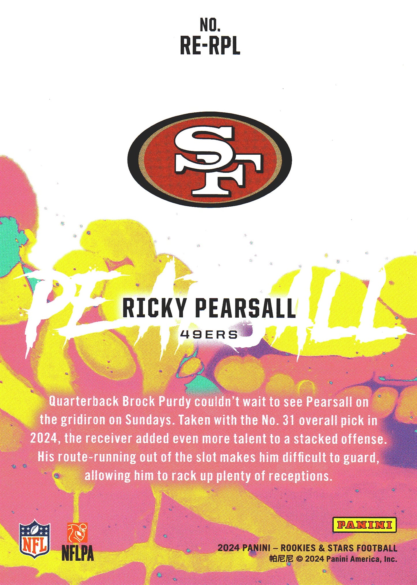 2024 Panini Rookie & Stars Rookie Exclusive Ricky Pearsall RC #RE-RPL San Francisco 49ers