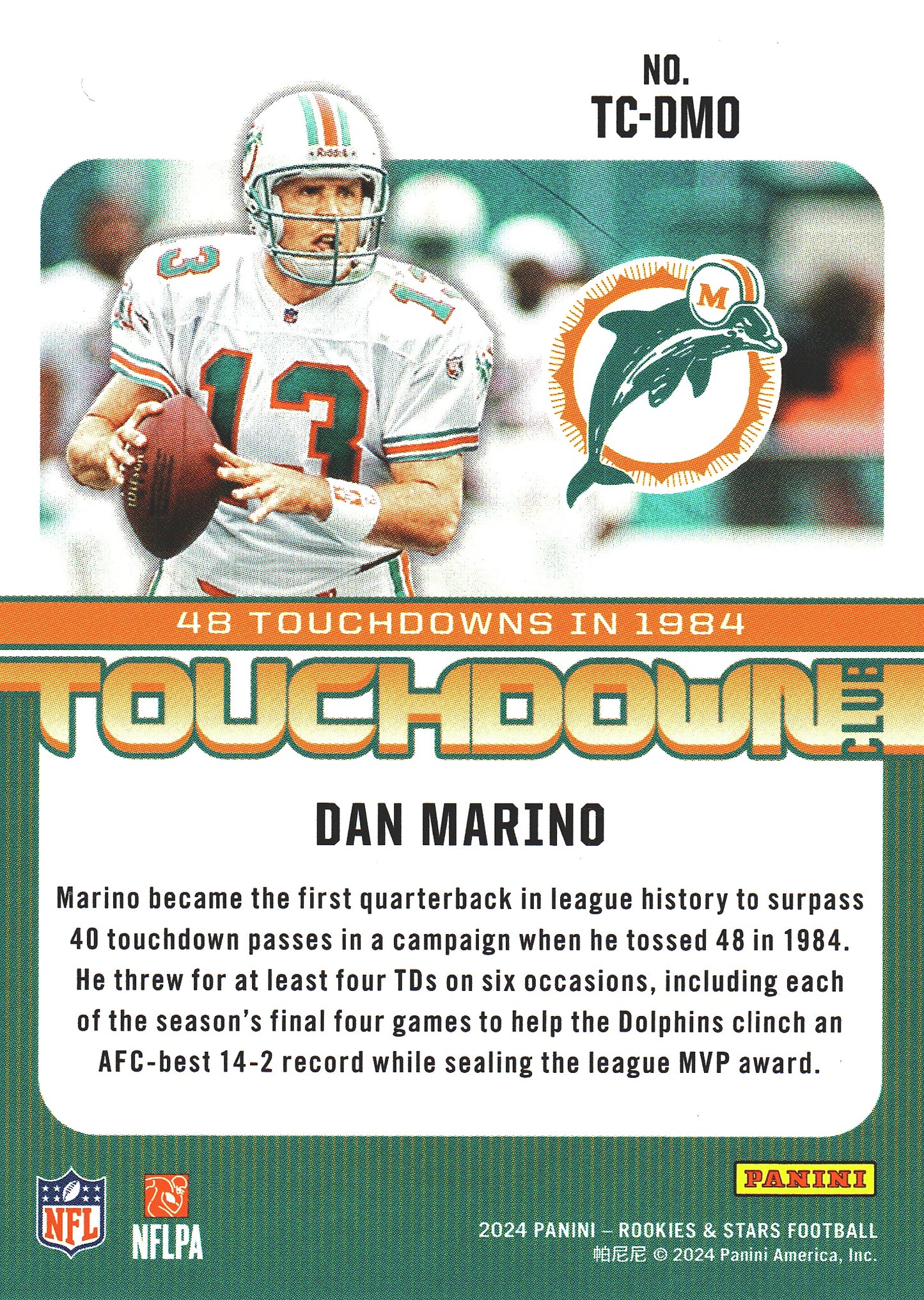 2024 Panini Rookie & Stars Touchdown Club Dan Marino #TC-DMO Miami Dolphins