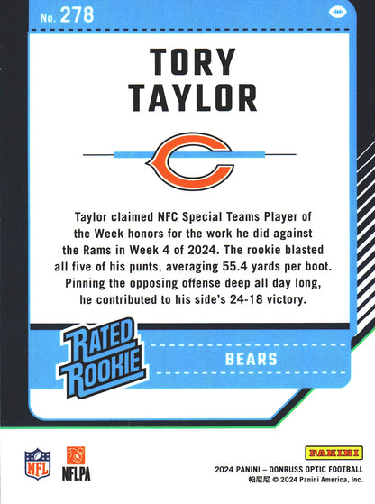 2024 Panini Donruss Optic Rated Rookie Tory Taylor RC #278 Chicago Bears