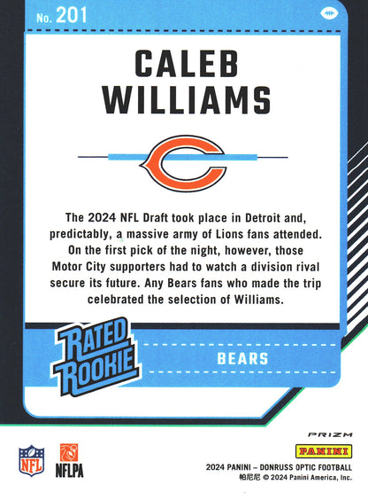 2024 Panini Donruss Optic Rated Rookie Purple Shock Caleb Williams RC #201 Chicago Bears