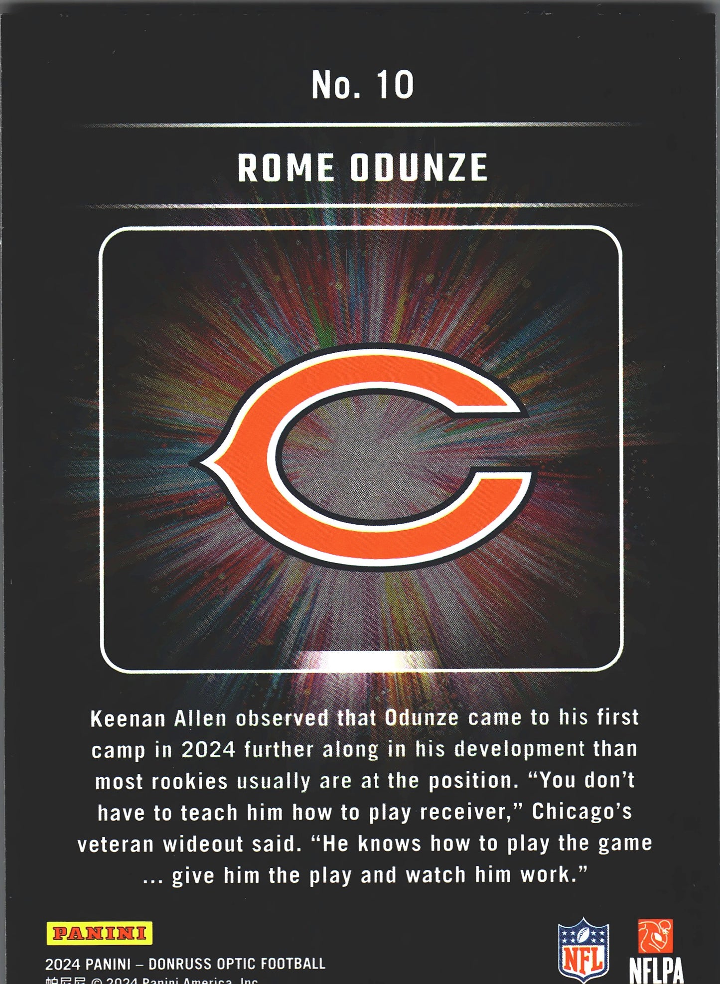2024 Panini Donruss Optic Light It Up Rome Odunze RC #10 Chicago Bears