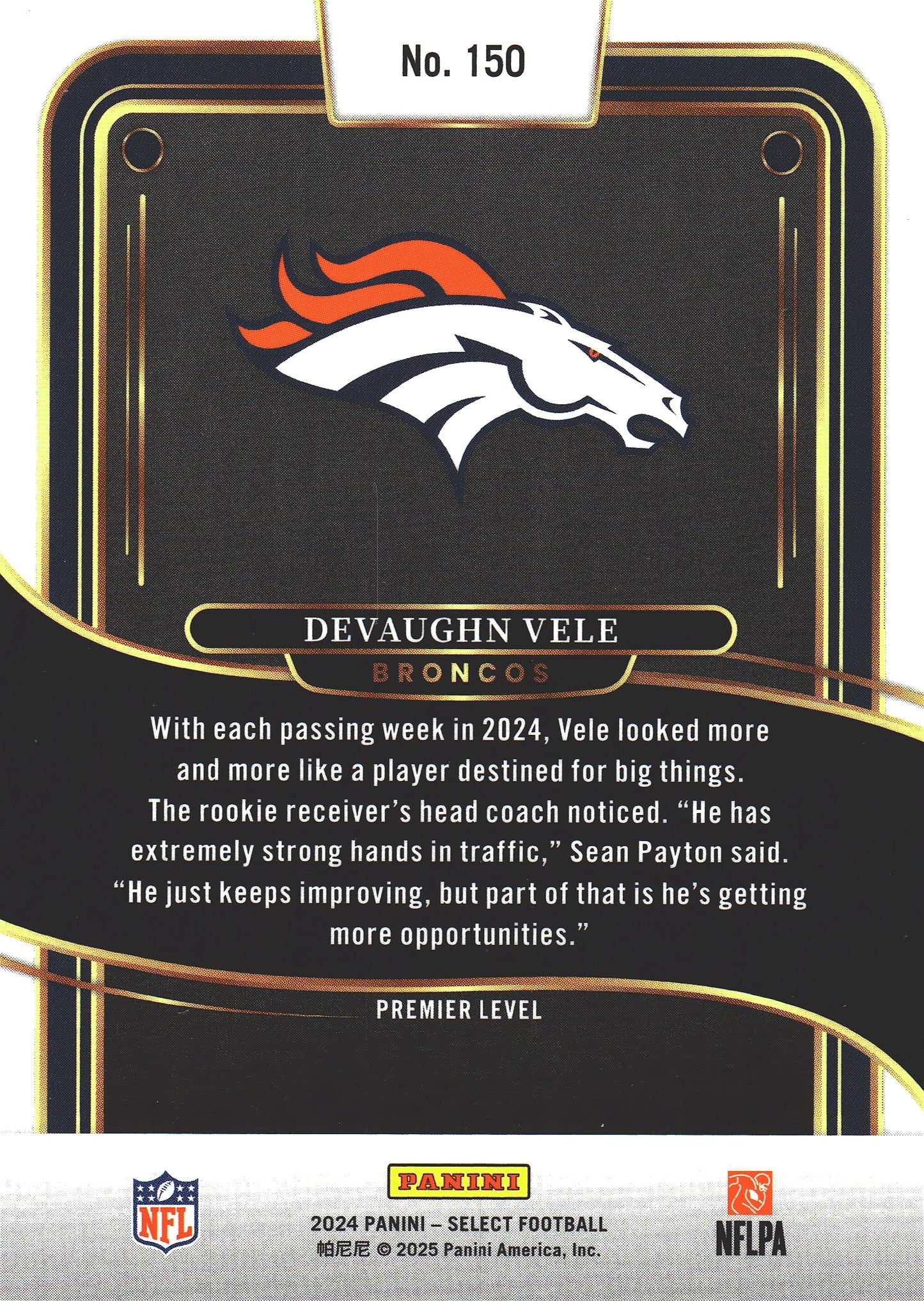 2024 Panini Select Devaughn Vele RC #150 Denver Broncos