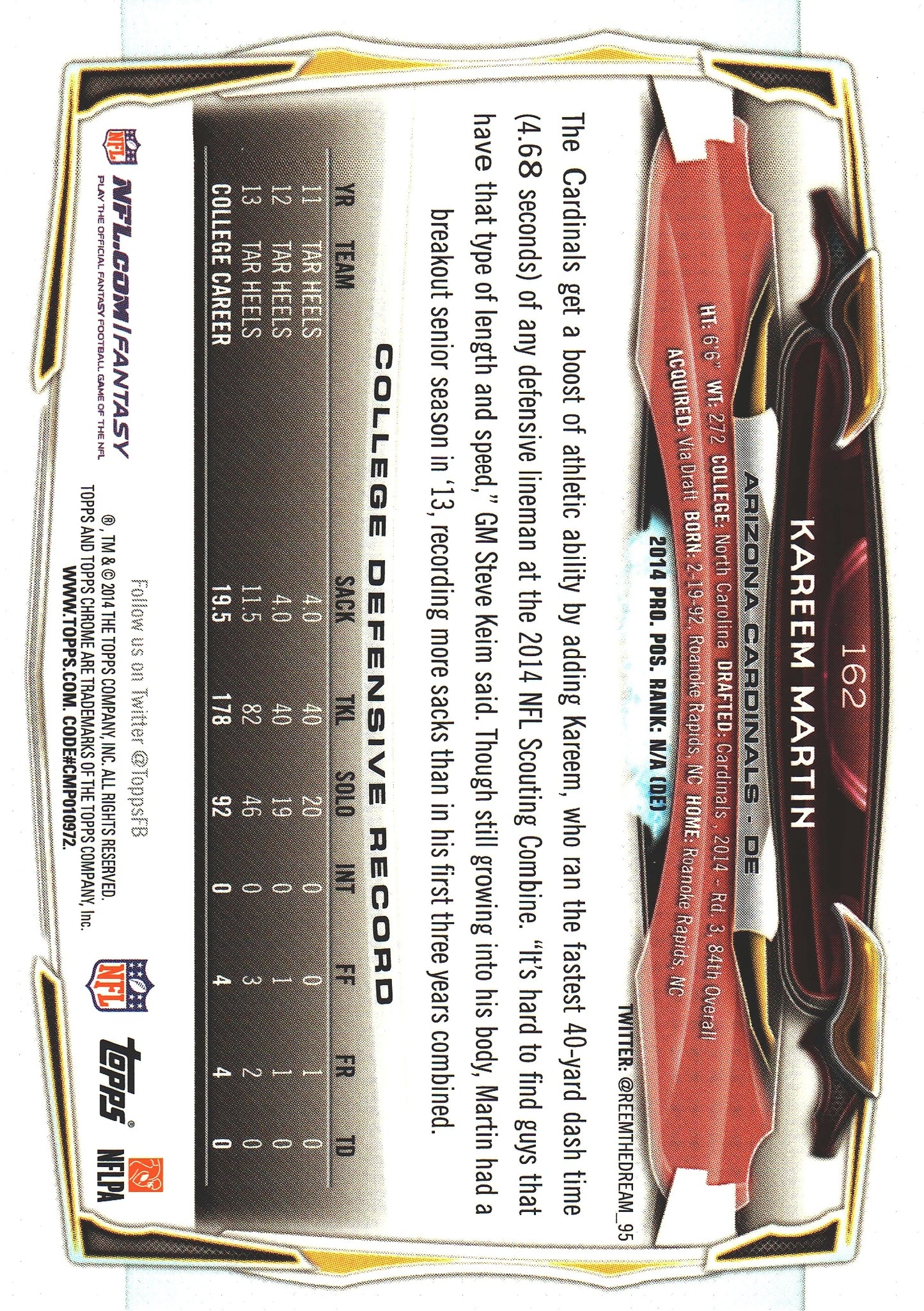 2014 Topps Chrome NFL Kareem Martin RC #162 Arizona Cardinals