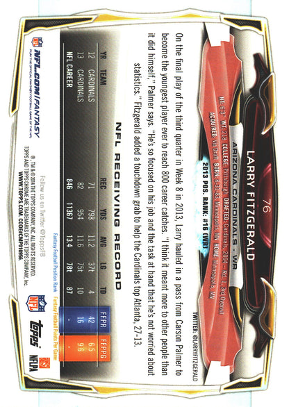 2014 Topps Chrome NFL Larry Fitzgerald Refractor #76 Arizona Cardinals