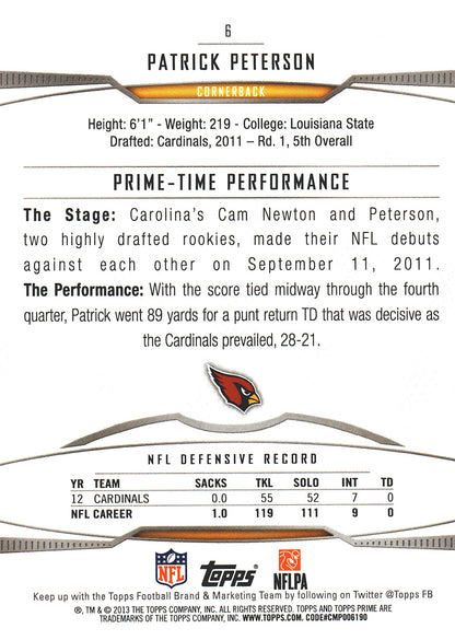 2013 Topps Prime Patrick Peterson #6 Arizona Cardinals