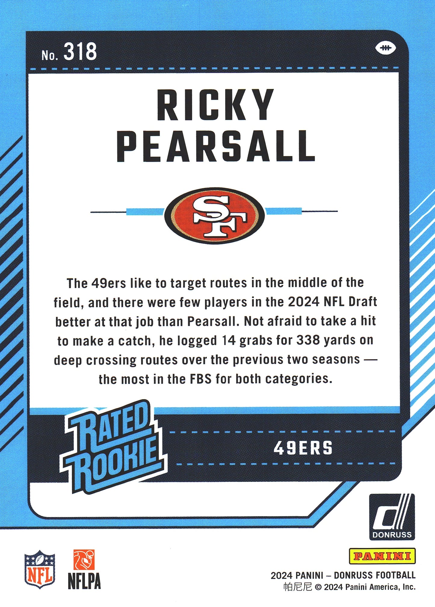 2024 Panini Donruss Rated Rookie Ricky Pearsall RC #318 49ers